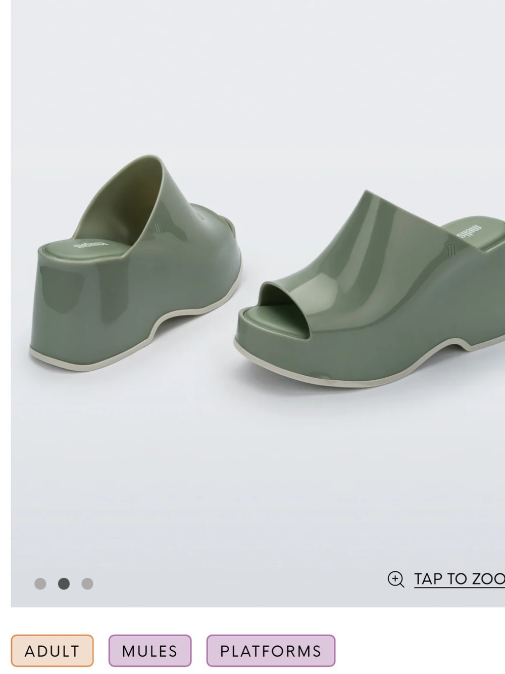 NWT Melissa Patty Glossy Sage Green Platform Mules